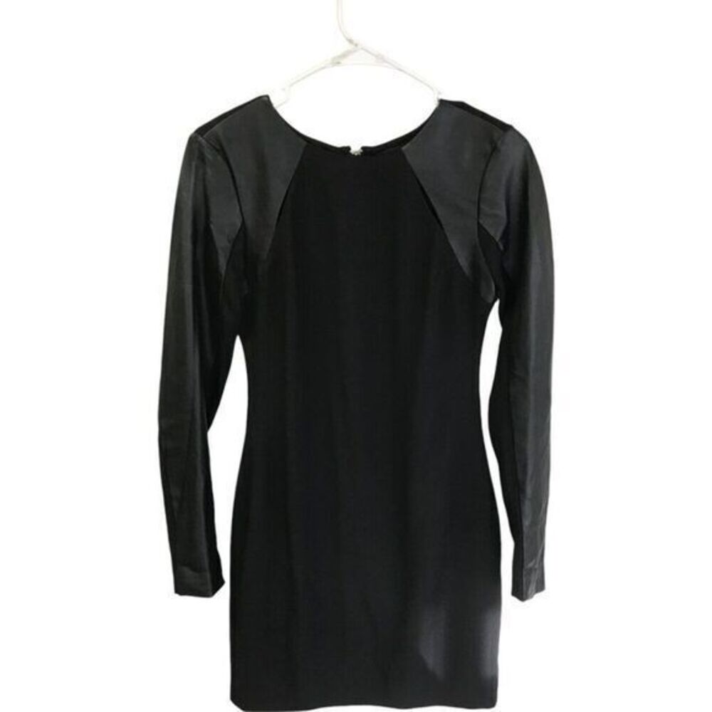 Cut25 by Yigal Azrouel Women's Black Leather Trim Sleeve Mini Dress Size 2 Zip